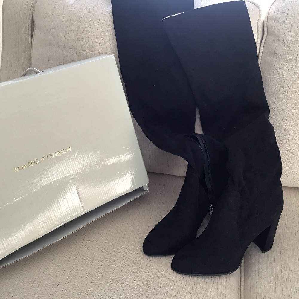 Like NEW Marc Fisher Black Faux Suede Over-The-Knee boots
